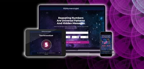 Personalized numerology report shown on laptop, tablet and phone